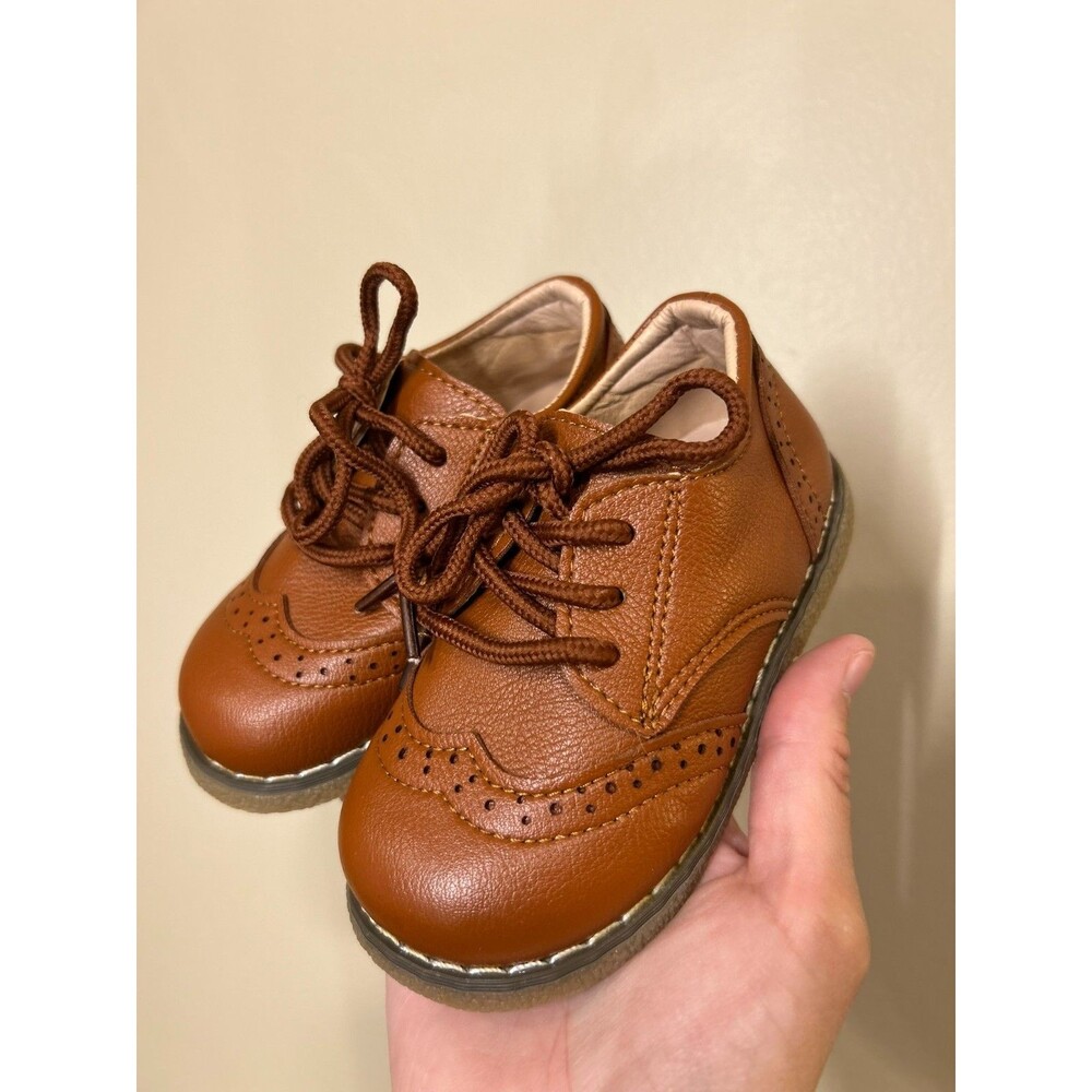 MG Baby Brown Faux Leather Lace-Up Oxford Dress Shoes Boys US 6 EU 22